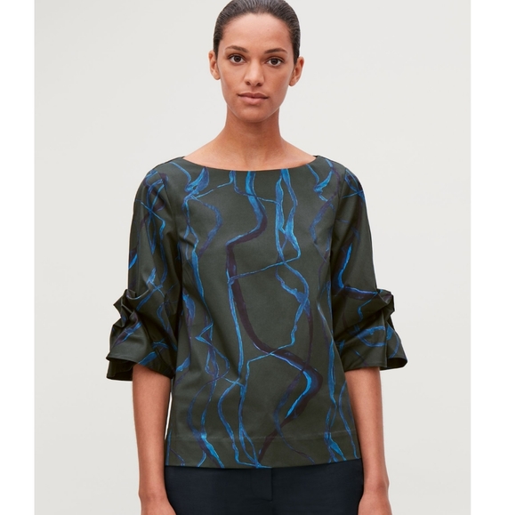 COS Printed Poplin Top with Structured Sleeves